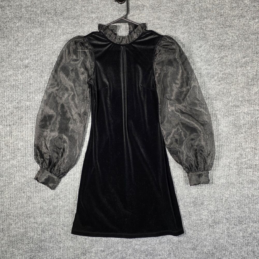 & Other Stories Black Velvet Mini Dress Sheer Puff Sleeve XS Gothic Romantic